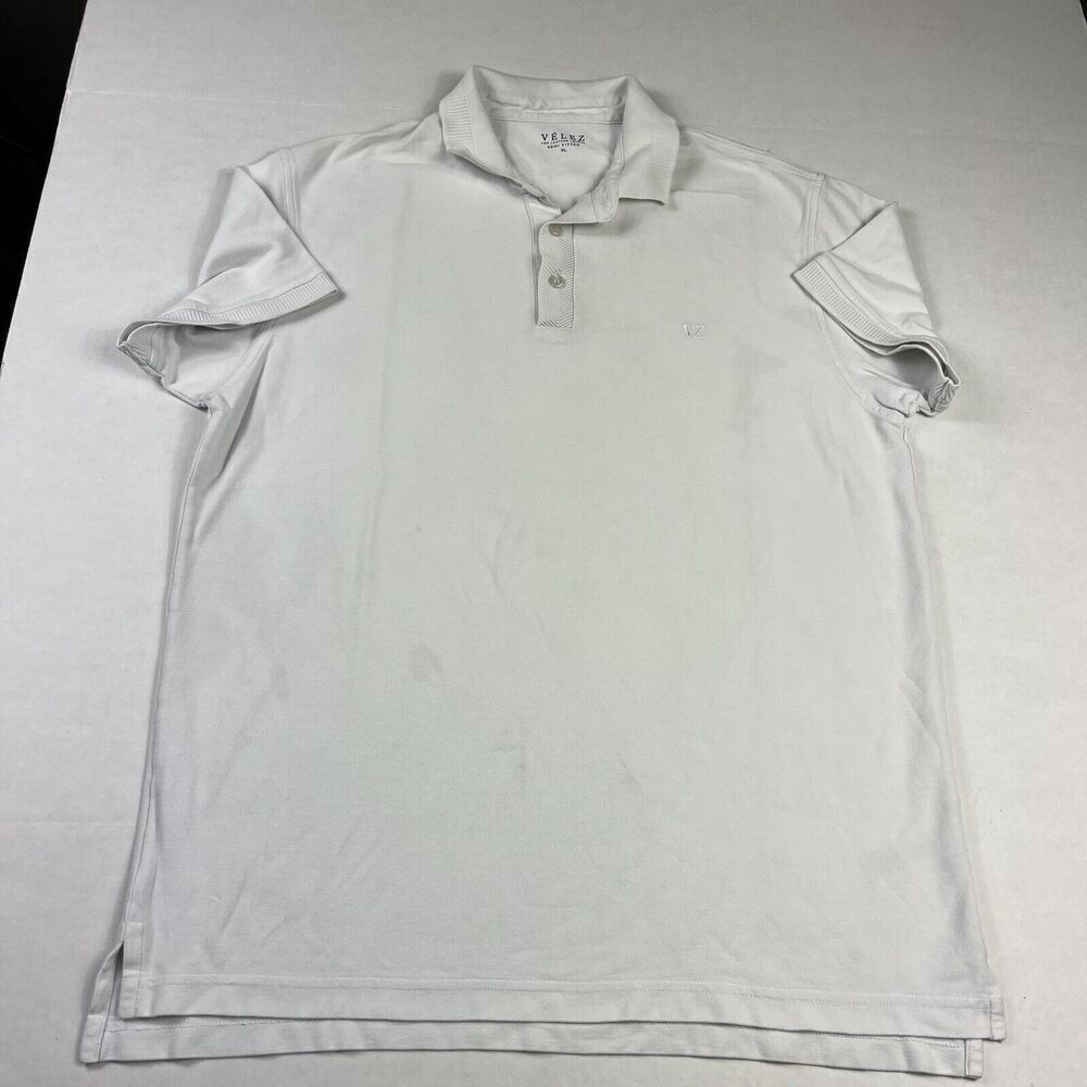 Velez Mens Polo Shirt White Short Sleeve Business Casual Semi Fitted Top XL FLAW